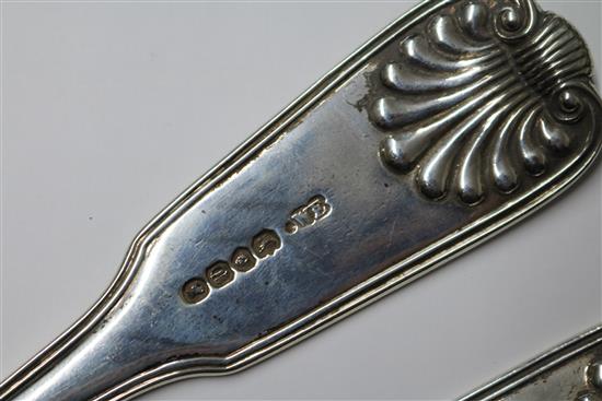 A pair of early Victorian silver fiddle, thread and shell pattern basting spoons by William Eaton, London, 1838, 10 oz.